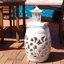 Kyran Quatrefoil 18" Ceramic Garden Accent Stool-1921903072