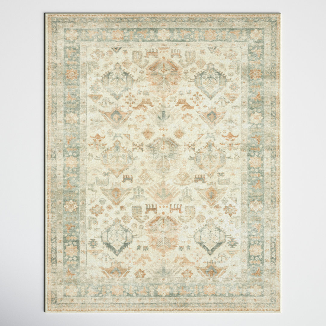 Oriental Beige/Brown/Dark Green Area Rug Bungalow Rose Rug