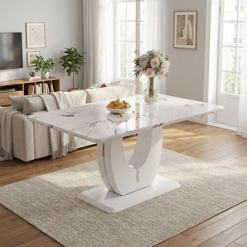 Table de salle à manger rectangulaire moderne en faux marbre 63 "avec base en U