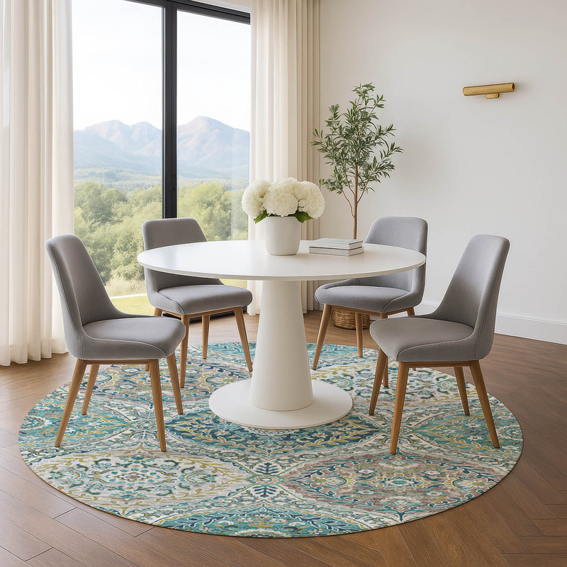 Premium Machine Washable Pinkston Panels Rug, Round 8'