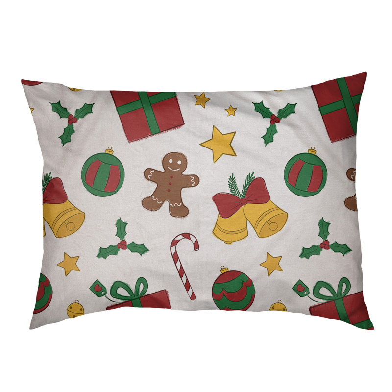 Oreiller d’intérieur christmas décoration, l 28 po x P 18 po x H 6 po, Jaune / Rouge