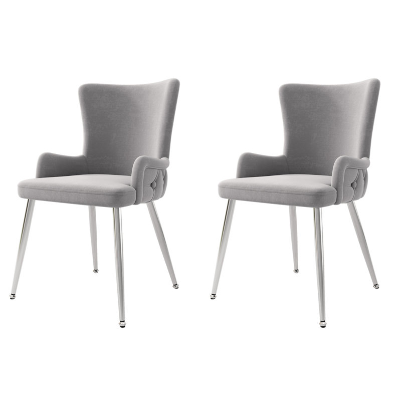 Velvet Upholstered Armchair in Grey