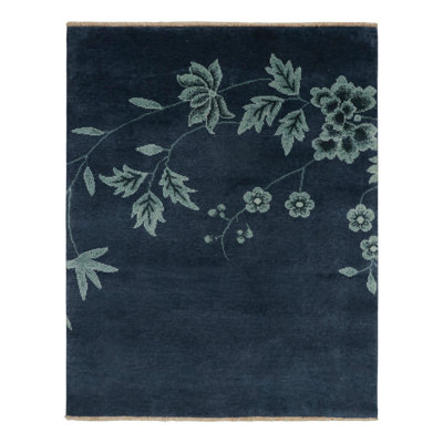 Rug & Kilim’S Chinese Art Deco Rug In Blue With Floral Pattern