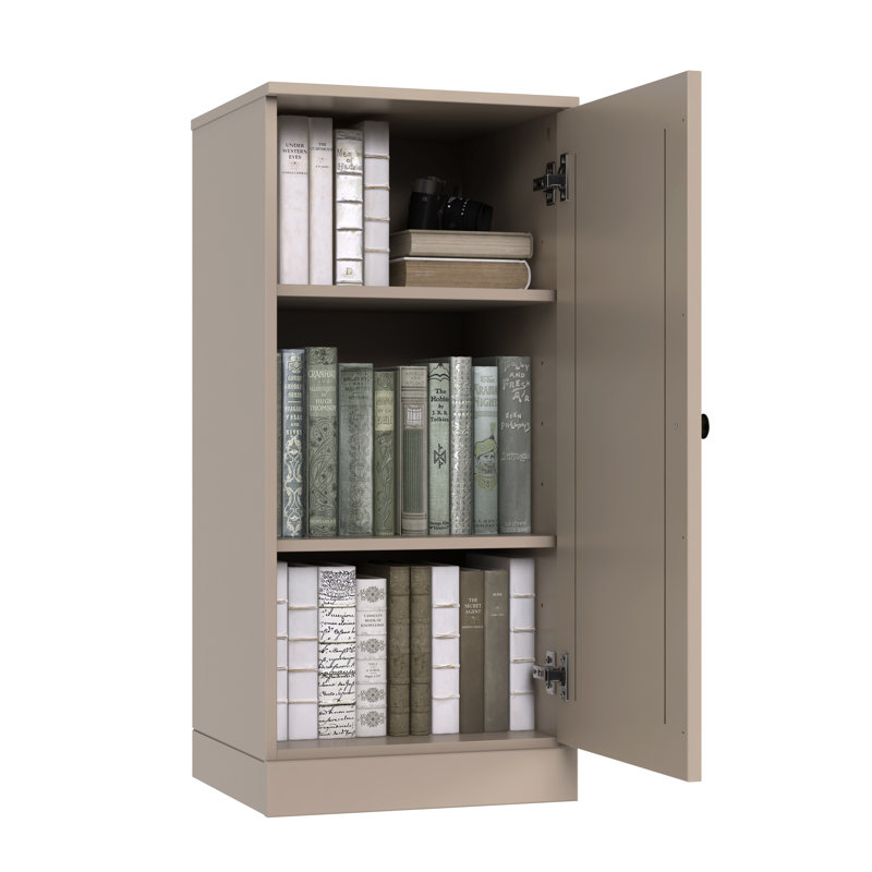 Bibliothèque 100% bois massif à 3 tablettes avec porte pleine et tablettes réglables, Beige