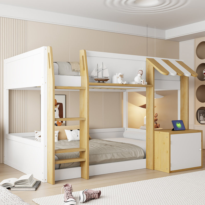 Lit superposé avec bureau intégré, rangement, échelle et ports USB pour une vie moderne et fonctionnelle
