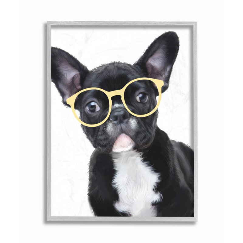 Reproduction d’art graphique « Puppy Dog Français Bulldog glasses » par Ziwei Li-impression, H 20 po x l 16 po x P 1,5 po