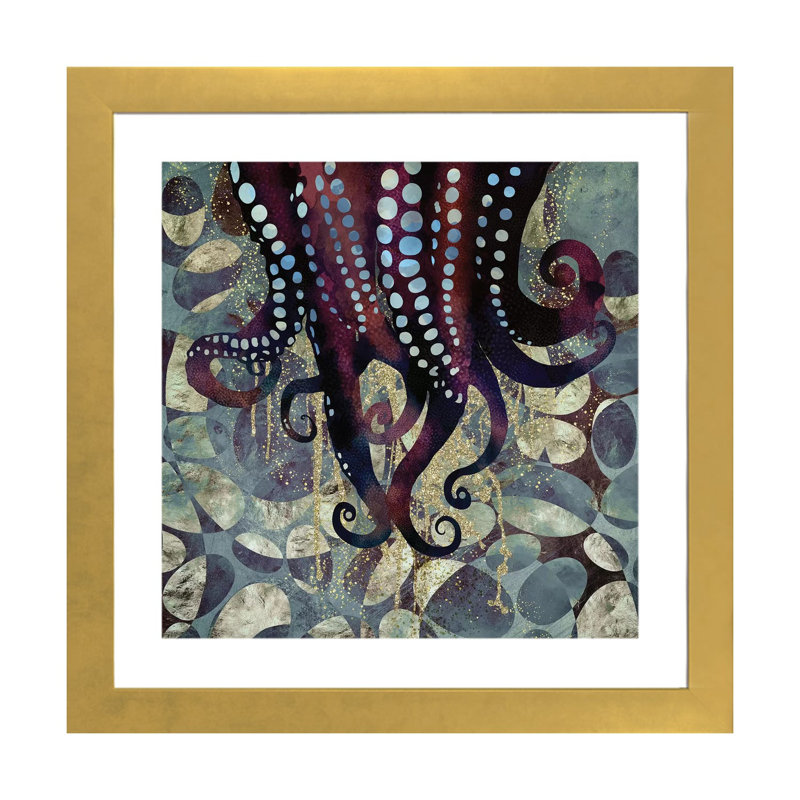«Metallic Ocean II», reproduction d'impression, 24" H x 24" W x 1'' D, Gold Paper, Blanc