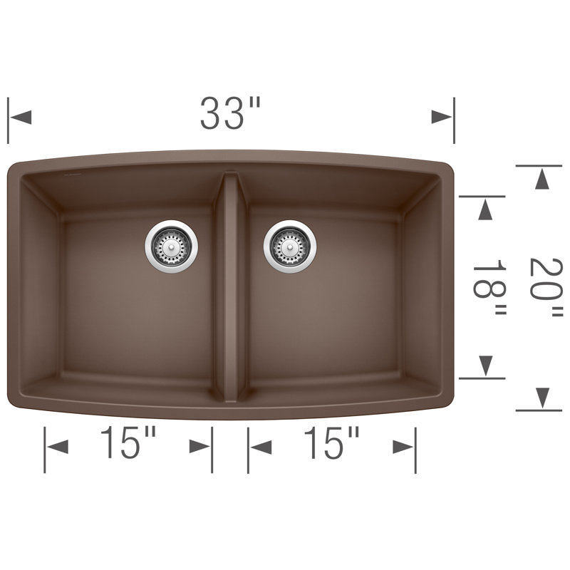 Performa SILGRANIT 33" 50/50 Double Bowl Undermount Kitchen Sink, Café