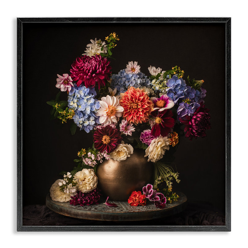 Assorted Flowers Arrangement Framed Giclee Art by Leah McLean, 12" H x 12" W, Midnight Black Framed Giclee
