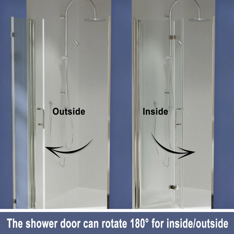 Brushed Nickel Frameless Pivot Shower Door with Clear Tempered Glass