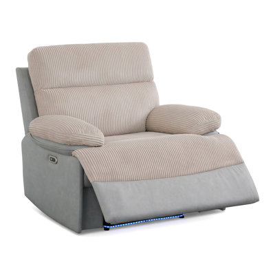 Power Reclining Chair With LED Lights, Faux Leather Single Sofa With Overstuffed Cushions For Living Room, Light Gray