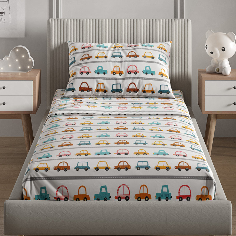 Kids Sheet Set, Soft Microfiber Bedding, Cozy & Breathable, Wrinkle Free Easy Care Bed Sheets, Cars 1