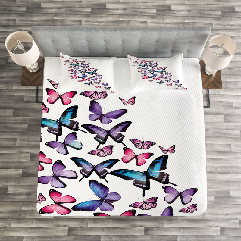 Fontes Butterflies Bedspread Set with Cushion Cover, 140 x 200cm