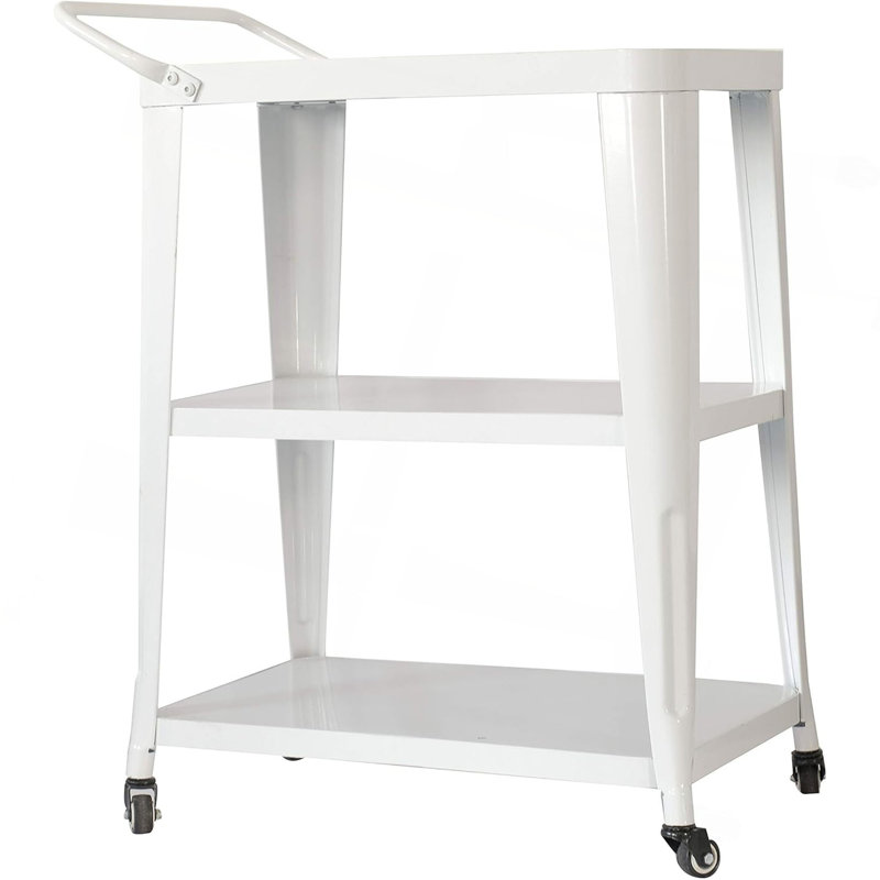 Chariot de salle à manger industriel à 3 niveaux avec roulettes pivotantes, Blanc