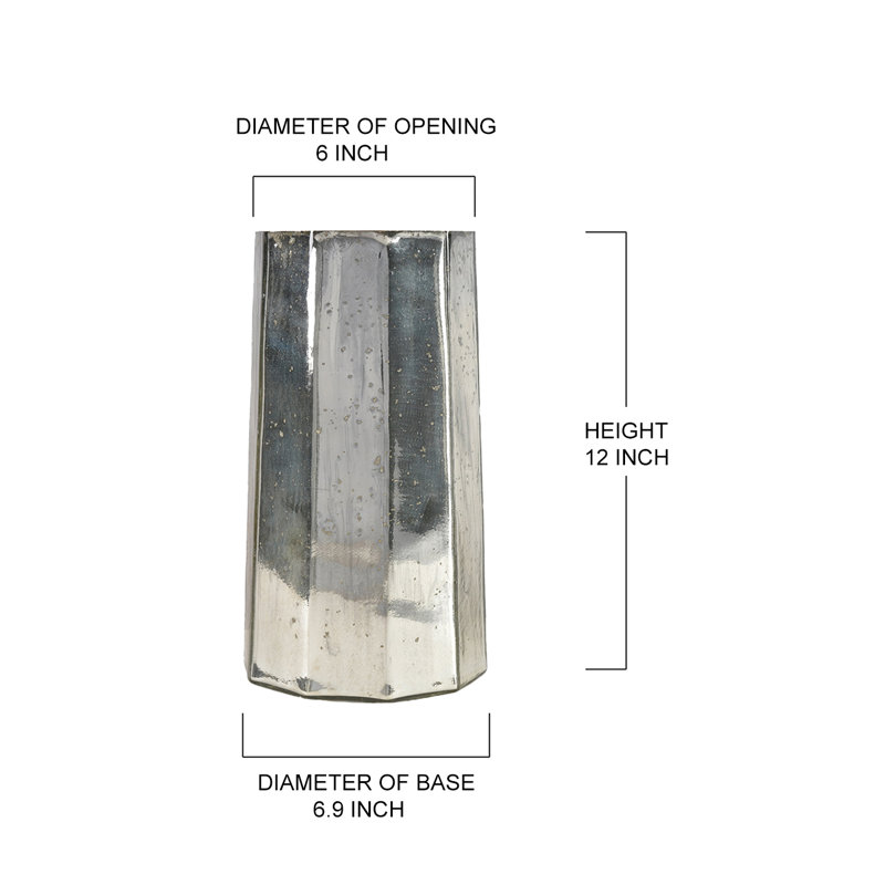 Vase en verre Mercer41 Marquis Mercury, H 12 po x l 6,90 po x P 6,90 po, Argent argent