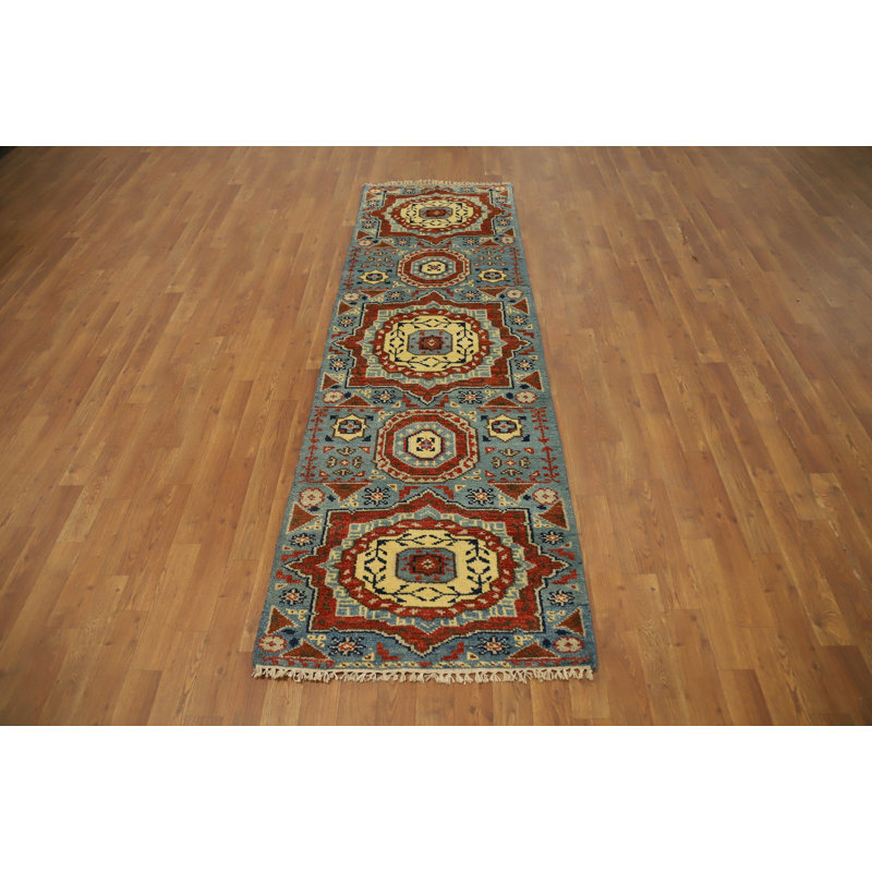 Tapis de couloir géométrique Kazak fait à la main 2 x 8
