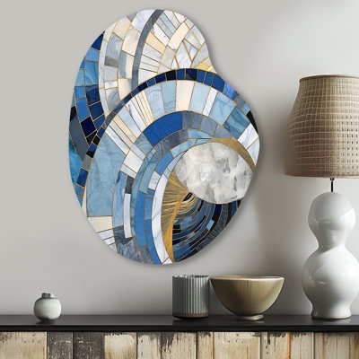 «Gold Constructing Blue Realms I - Abstract Shapes Unique Shape», art mural en métal, reproduction d'art asymétrique moderne