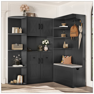 Armoire multifonctionnelle de gauche à droite avec rangement et crochets, idéale pour le salon, la cuisine et le couloir
