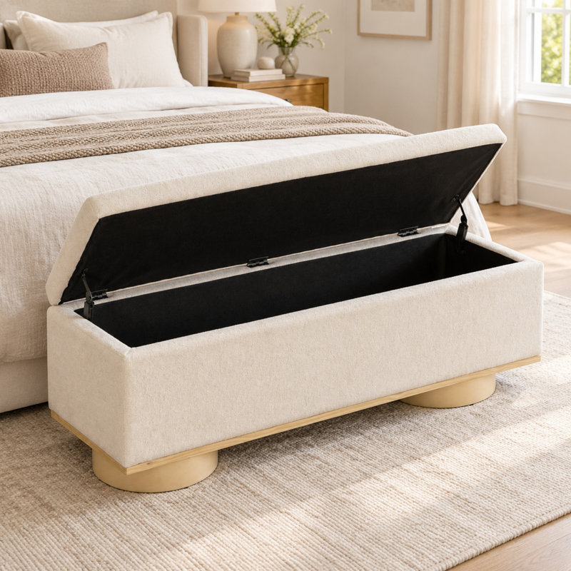 Faux Fur Upholstered Storage Bench, Beige