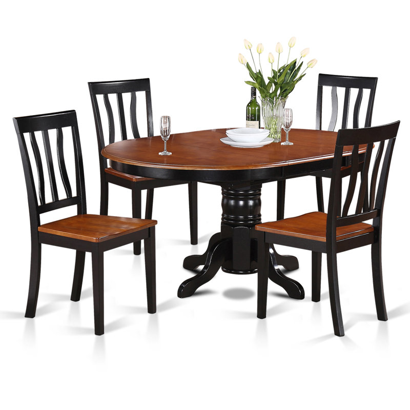 Ensemble de table de salle à manger 5 pièces comprenant une table de cuisine ovale avec papillon et 4 chaises, noir et cerise