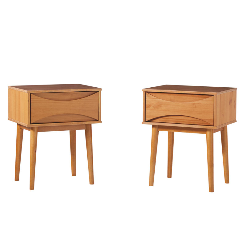 Tables de chevet en bois massif 1 tiroir Chastina, Caramel