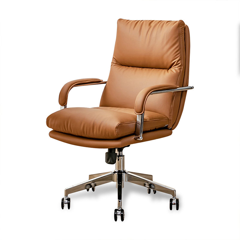Fauteuil de bureau réglable en cuir véritable argenté + similicuir + acier, Brun