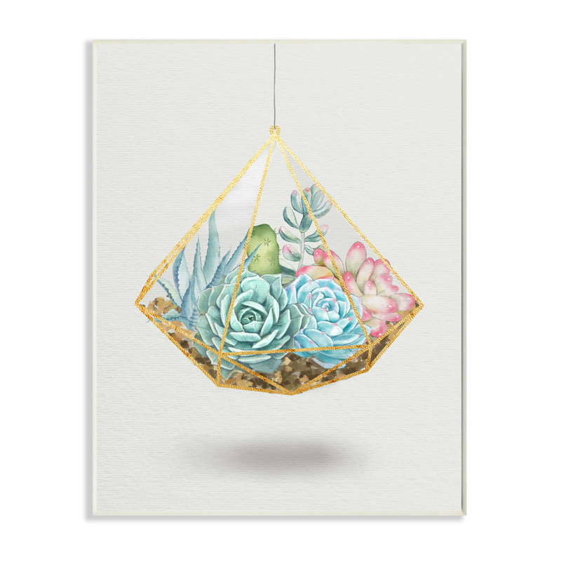 «Succulent Basket Gold Grey», impression, Plaque murale, H 15 po x l 10 po