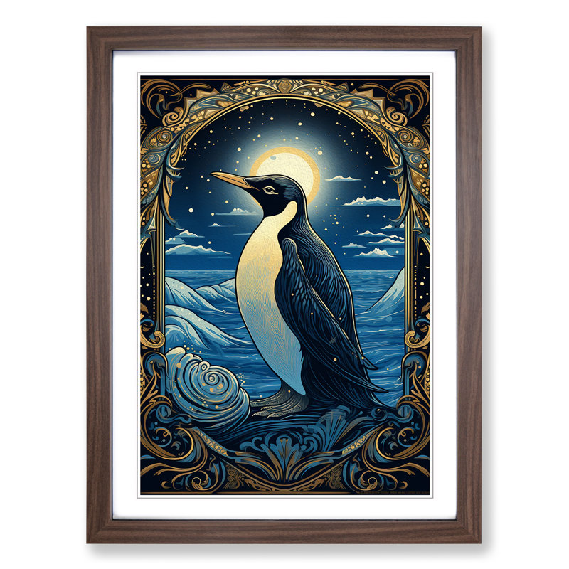 Penguin Art Nouveau Art - Wall Art, Walnut Framed, 64cm H x 46cm W x 2cm D