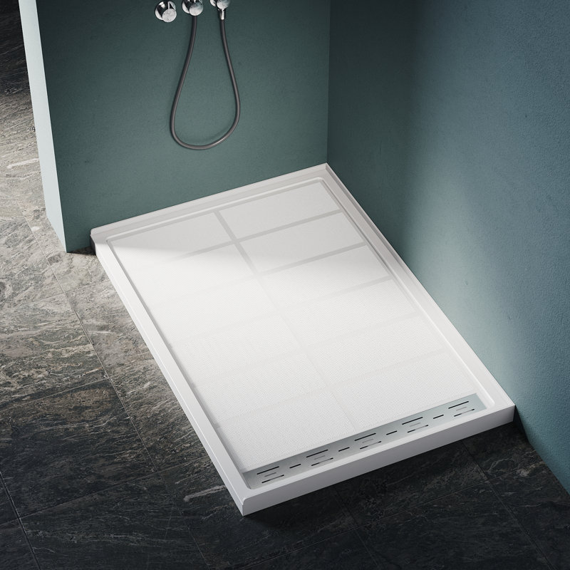 48" W x 32" D x 4" H Shower Base with Single Threshold Anti-Slip Acrylic Shower Pan White, Right