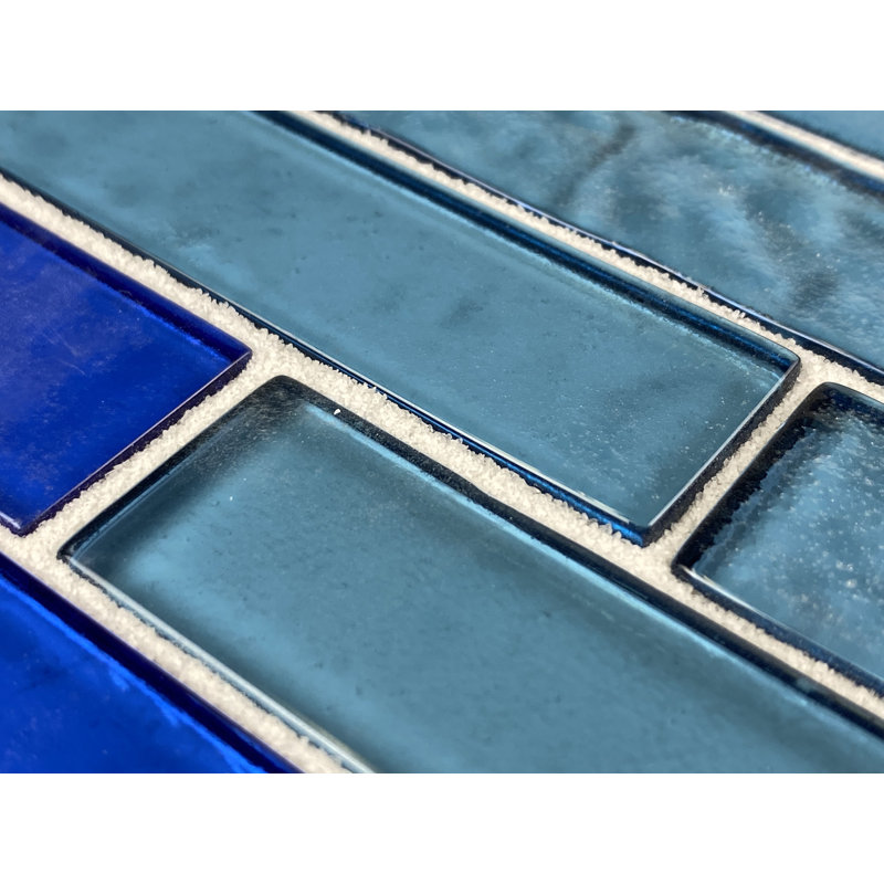 Landscape 1 in. x 4 in. Translucent Glass Plastic Face Mounted Brick Mosaic Designer Pool Tile