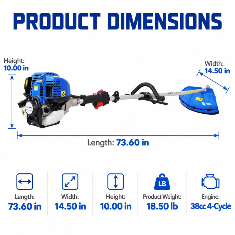 3 in 1 Multi-Functional Trimming Tool, 38CC 4 Stroke Gas Garden System, String Trimmer with Spool, 10" Metal Blade, Shoulder Strap Included, EPA Compliant, Blue