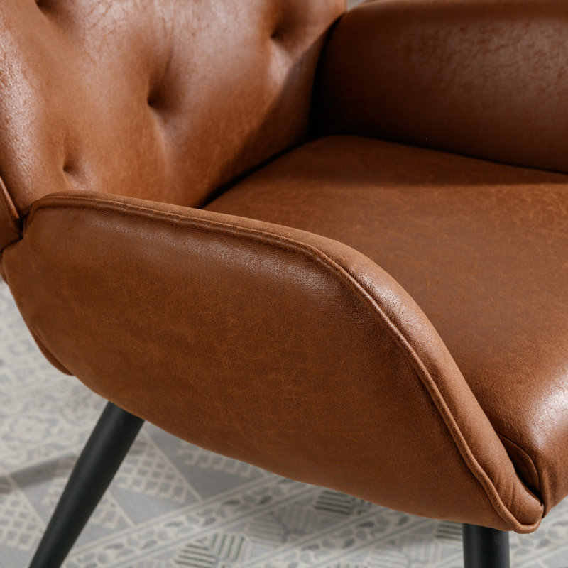 Fauteuil à oreilles rembourré en cuir Mahendra, Similicuir brun