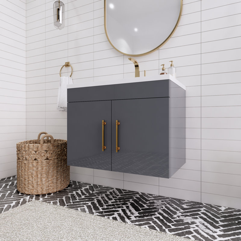 Topi 29.53'' Single Bathroom Vanity with Acrylic Top, Gloss Gray