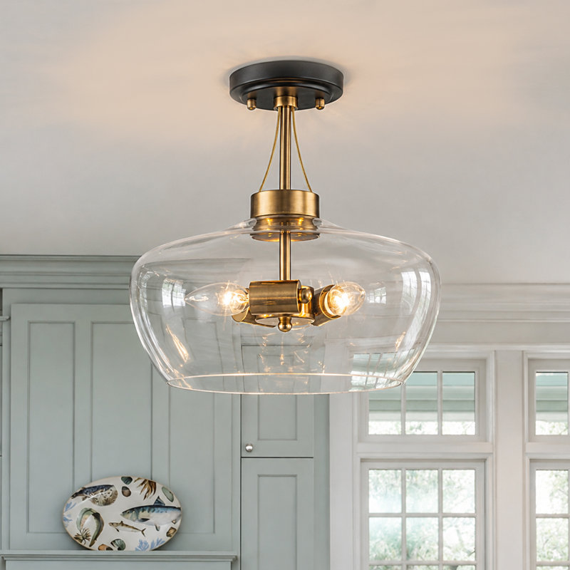 3-Light 12'' Dome Glass Semi Flush Mount