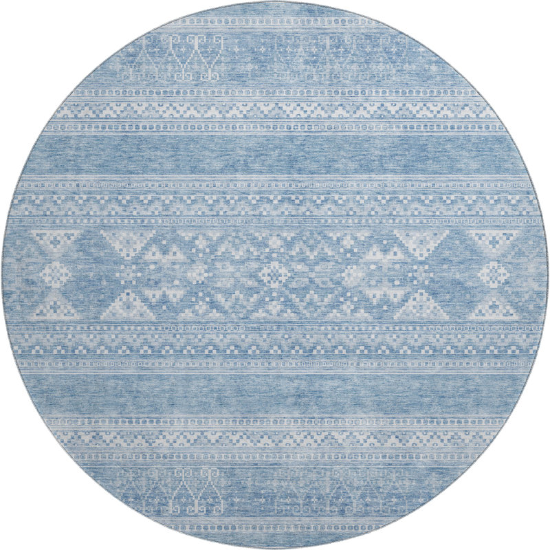 Premium Machine Washable Prisco Sky Rug, Round 8'
