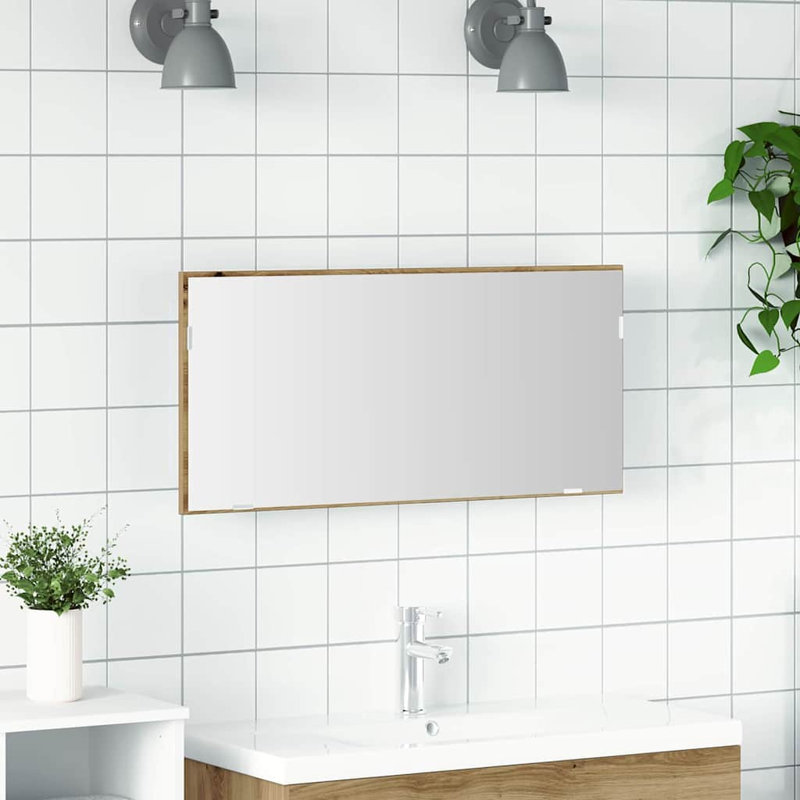 Bathroom Mirror 80 X 8.5 X 37 Cm Engineered Wood, Black Oak