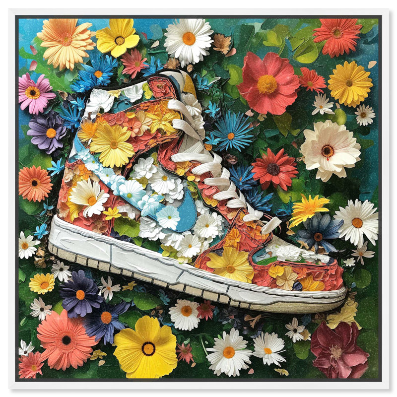 Art mural peint sur toile Sneaker, H 13 po x l 13 po, Cadre flottant blanc