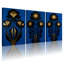 Abstrait bleu, motif floral noir et or, ensemble de 3 impressions sur toile-306298930
