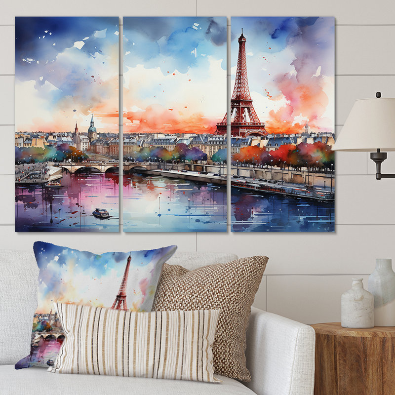 Paysage urbain de Paris, Tour Eiffel au printemps I - Ensemble d'art mural sur toile City Paris, H 28 po x l 36 po x P 1 po