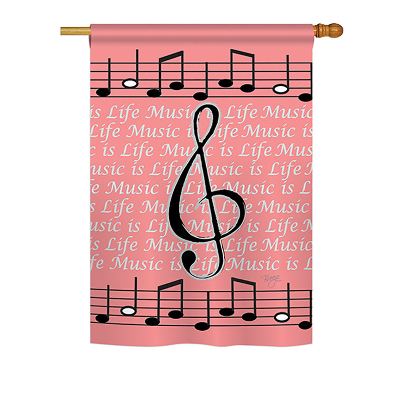 Drapeau maison en polyester à 2 côtés music is life, H 40 po x l 28 po