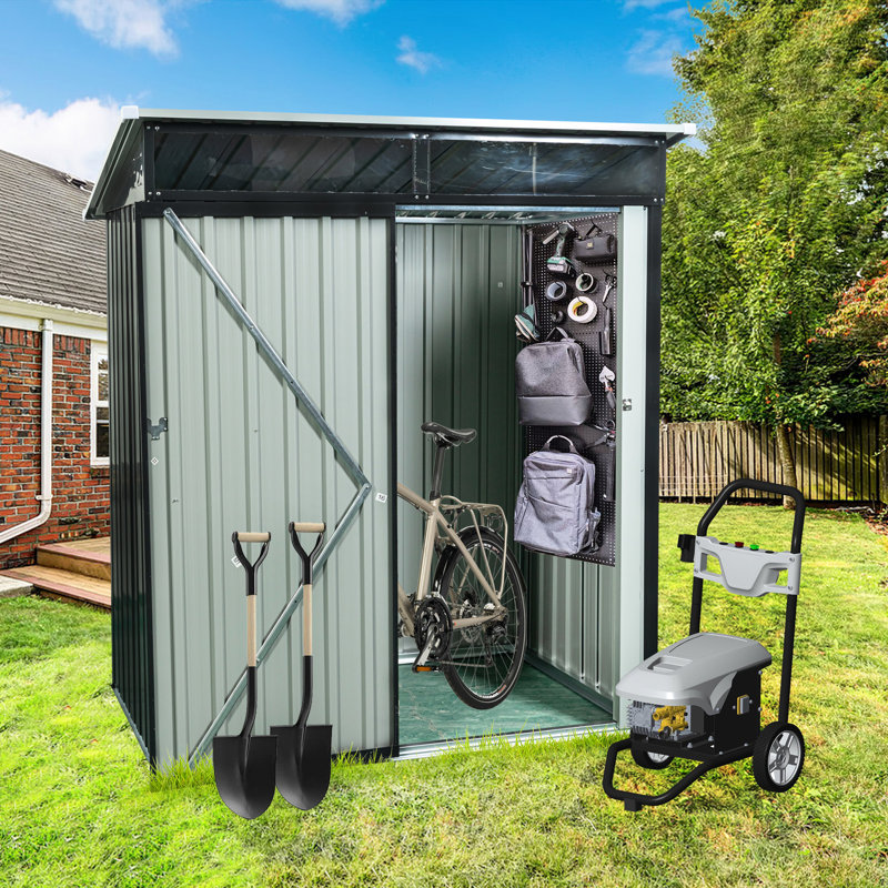 5Ft X 3Ft Outdoor Metal Storage Shed, Black - Transparent Endurance Plate, Robust Galvanized Construction, Hinged Door, Easy To Build, Panels Shed In Strong Steel Frame, Assembly, Extreme Weather