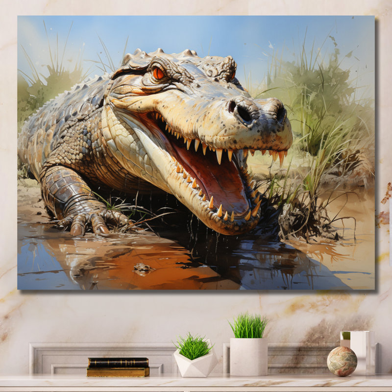 Portrait de crocodile africain, H 16 po x l 32 po x P 1 po, Toile tendue