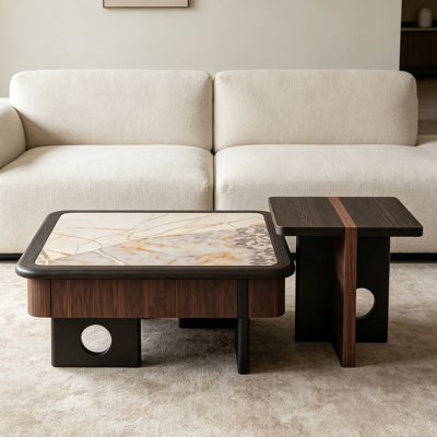 Medieval-style granite slab coffee table set
