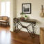 Live Edge Mesquite Console Table: Turquoise Inlay, Hand-forged Iron Base