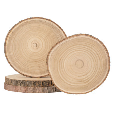  Set Of 4 Rustic Wood Slices Round Multi Purpose Natural Wooden Slabs For Chargers Cake Risers Serving Trays Table Centerpieces Home Decor Diy Crafts Party Supplies And Tableware, 14-inch