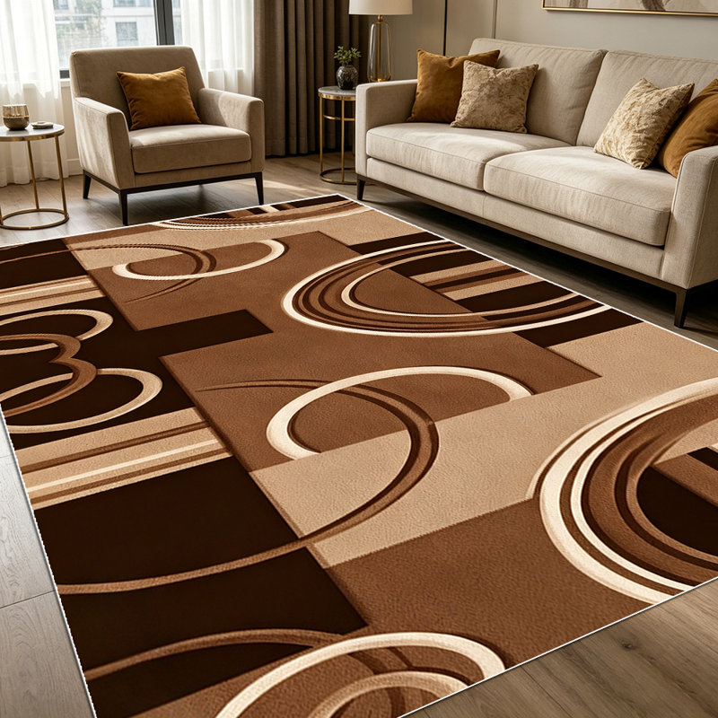 1PC Modern Geometric Circular Stripe Brown Beige Tone area rugs for Living Room, Soft and Comfortable, Suitable for all seasons, easy-to-maintain, machine washable Indoor floor mat, Under Table Farmhouse suitable for dining table area, bedroom