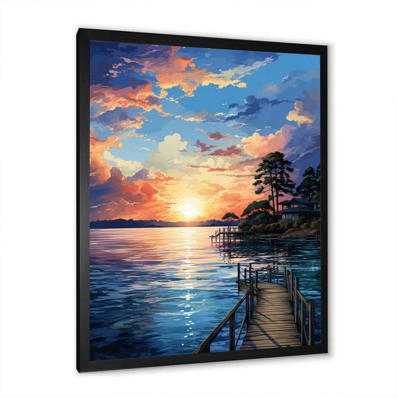 Algonquin Pier and Dock Tranquil III, reproduction d'art sur toile, H 44 po x l 34 po x P 1,5 po, Cadre photo noir