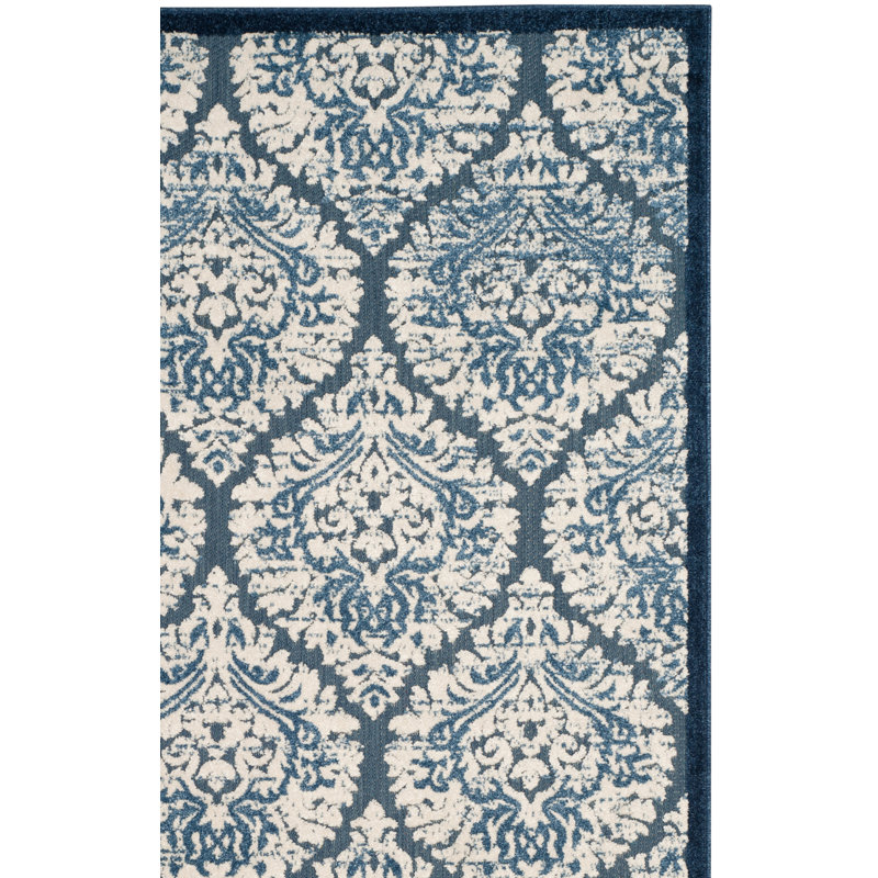 Tapis bleu / crème Parsons, Rectangle 5 pi 3 po x 7 pi 7 po