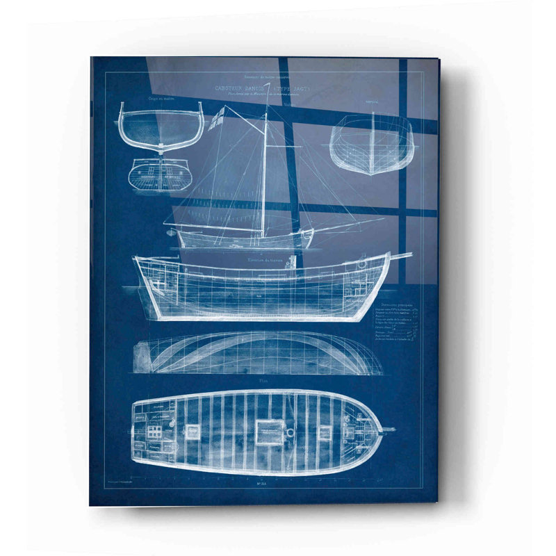 «Antique Ship Blueprint II» par Vision Studio, art mural en verre acrylique, H 16 po x l 12 po x P 0,12 po