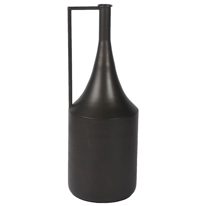 Decorative Vase, Metal Angular Handle And Curved Neck, Black, 20"H x 7"W x 7"D